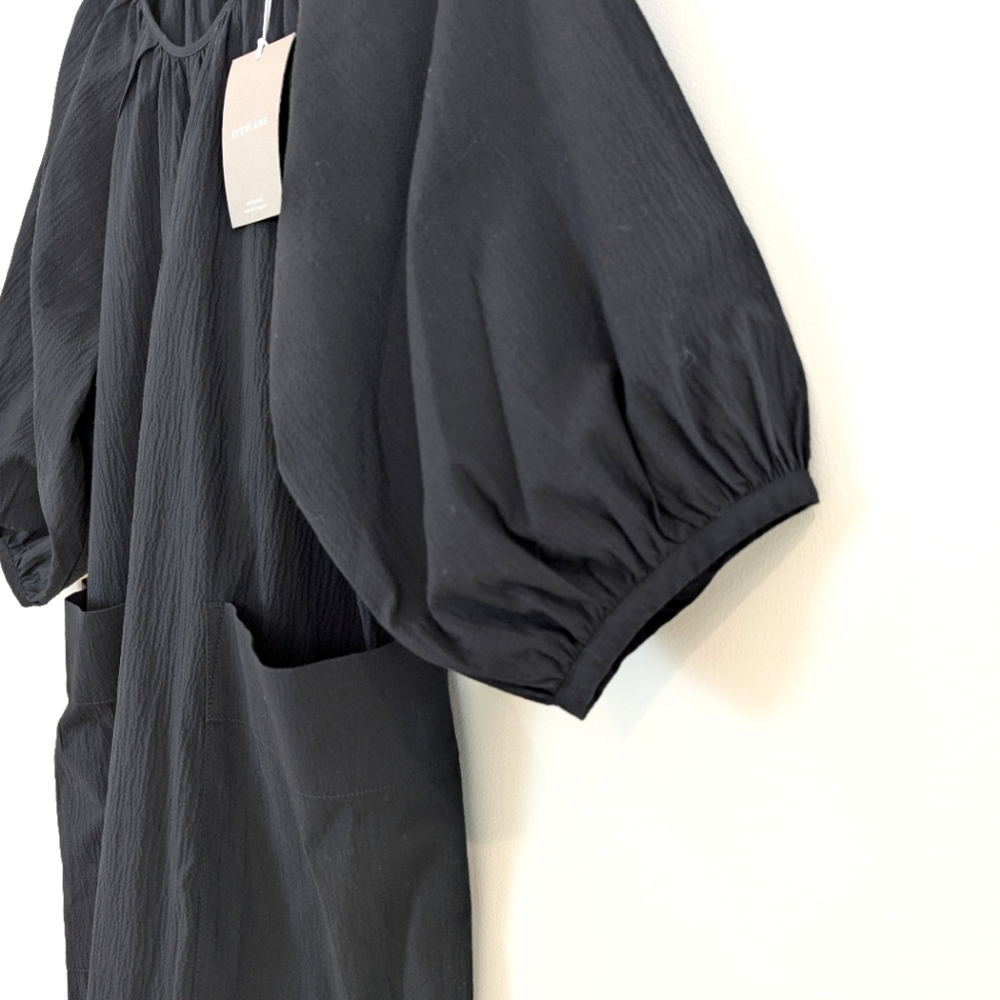 NWT Everlane Seersucker Puff Sleeve Mini Dress Black Size Medium - Picture 9 of 16